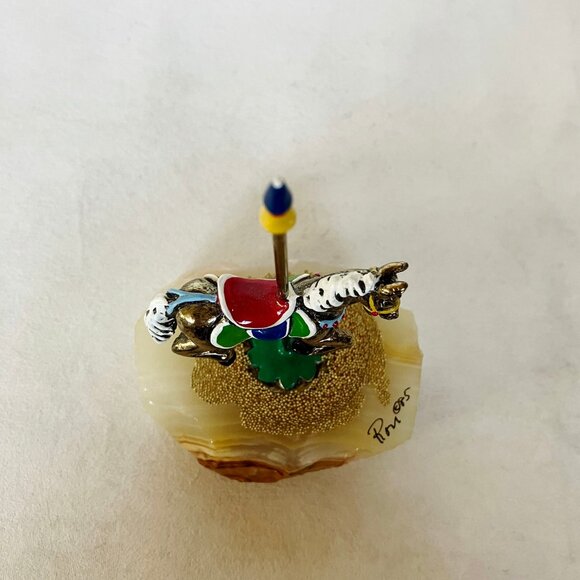 Ron Lee Carousel Horse Onyx Base Gold Bead Painted Signed 85 Figurine Vintage - Picture 5 of 13